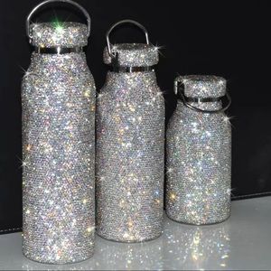 Silver Rhinestone Stainless Steel Insulated Thermos with Detachable Chain 750 ml
